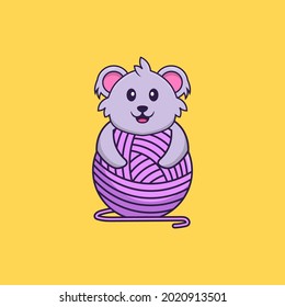 Cute koala playing with wool yarn. Animal cartoon concept isolated. Can used for t-shirt, greeting card, invitation card or mascot.