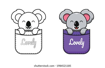 Cute koala in pocket cartoon coloring pages for kids
