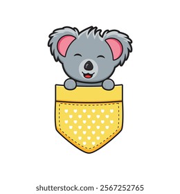 Cute koala in the pocket character cartoon icon illustration. Design isolated flat cartoon style