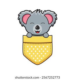 Cute koala in the pocket character cartoon icon illustration. Design isolated flat cartoon style