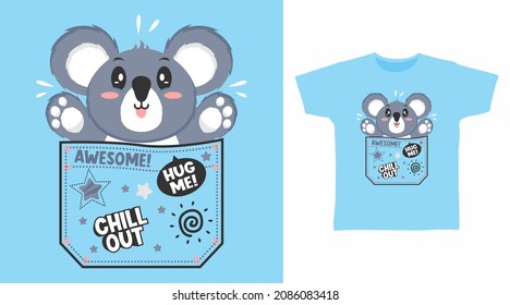 Cute Koala In The Pocket Tee Design Concept