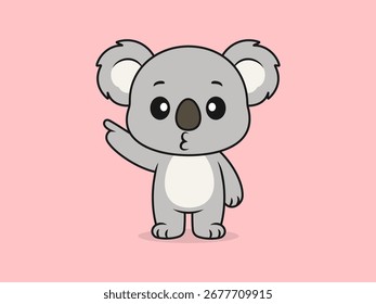 Cute Koala Pointing to the Sky – Flat Vector Cartoon Illustration of a Koala Character.