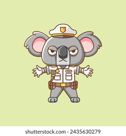 Cute koala police officer uniform cartoon animal character mascot icon flat style illustration concept set