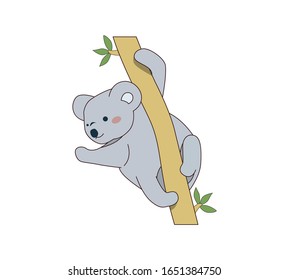 Cute koala poses on tree illustration vector white background