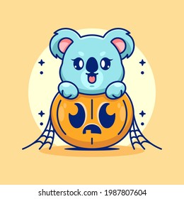 Cute koala with pumpkin cartoon