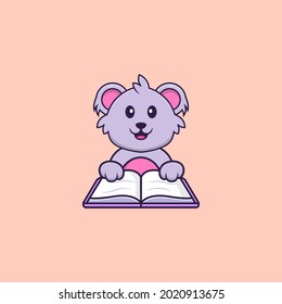 Cute koala reading a book. Animal cartoon concept isolated. Can used for t-shirt, greeting card, invitation card or mascot.