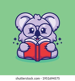 Cute koala reading book cartoon
