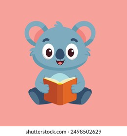 Lindo libro de lectura de koala aislado de vuelta a la escuela