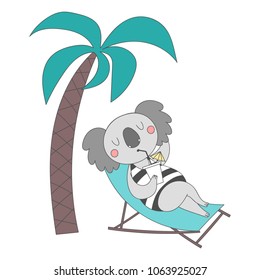 Cute koala, resting under a palm tree
