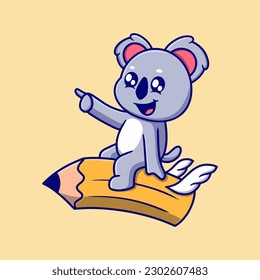 Cute koala rid pencil icon illustration. the flat design concept for education