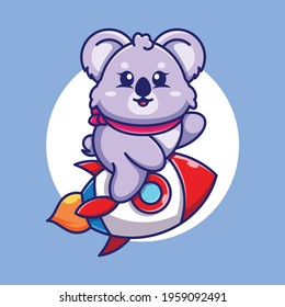 Cute koala riding rocket cartoon