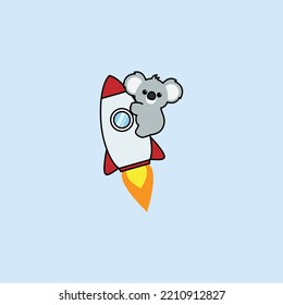 Cute koala riding rocket cartoon, vector illustration