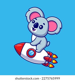 Cute Koala Riding Rocket Cartoon Vector Icon Illustration. Animal Technology Icon Concept Isolated Premium Vector. Flat Cartoon Style