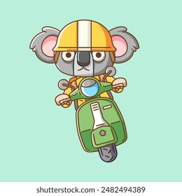 a Cute koala riding scooter animal kawaii chibi character mascot illustration outline style design