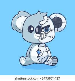 Cute Koala Robot Cyborg Cartoon Vector Icon Illustration. Animal Technology Icon Concept Isolated Premium Vector. Flat Cartoon Style