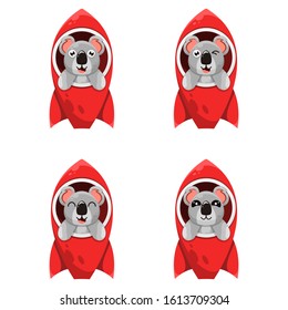 cute koala with rocket cartoon vector