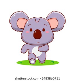 Cute Koala Running Cartoon Character. Adorable and Kawaii Animal Icon Mascot Concept Design. Logo Vector Illustration. Isolated White Background.
