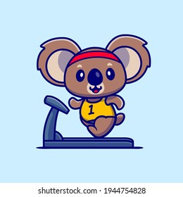 Cute Koala läuft auf der Treadmill Cartoon Vektorsymbol Illustration. Animal Sport Icon Konzept isolierter Premium Vektor. Flachbildkartonstil