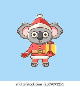 Cute koala santa claus animal kawaii chibi character mascot illustration outline style design set