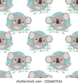 Cute koala seamless pattern. Childish design print textile. Vector illustration.