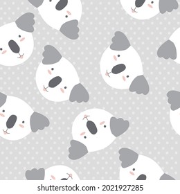 Cute koala seamless pattern vector illustration on grey background.