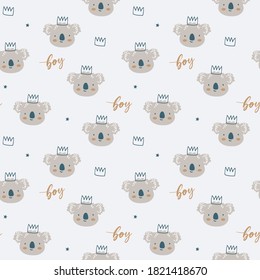 cute koala seamless print, vector print for kids