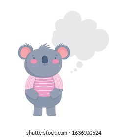 cute koala with shirt and speech bubble cartoon vector illustration