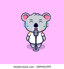 Cute Koala Singing Mascot Cartoon Vector Illustration. 