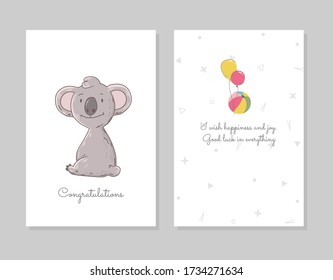 Cute koala sits. Hand drawn doodle poster template