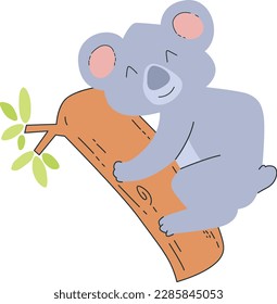 Cute koala se sienta en una rama de árbol. Ilustración vectorial.