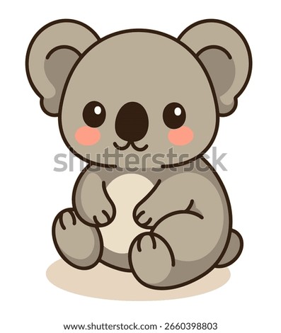 Cute koala sitting down, designed in a playful kawaii style. Ideal for animal-related content, especially Australian wildlife or kids' illustrations.