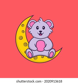 Cute koala is sitting on the moon. Animal cartoon concept isolated. Can used for t-shirt, greeting card, invitation card or mascot.