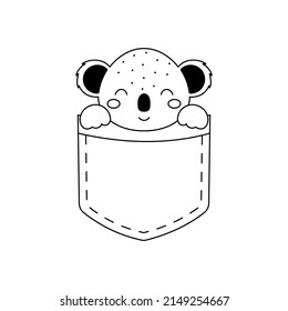 Cute koala sitting in pocket. Animal face in Scandinavian style for kids t-shirts, wear, nursery decoration, greeting cards, invitations, poster, house interior. Vector stock illustration