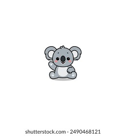 Cute koala sitting and waving paw cartoon, vector illustration