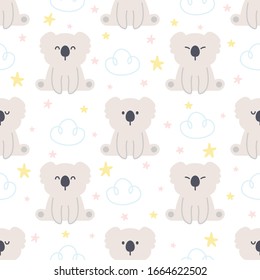 Cute koala and sky seamless background repeating pattern, wallpaper background, cute seamless pattern background