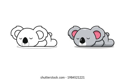 Cute koala is sleeping cartoon coloring pages for kids