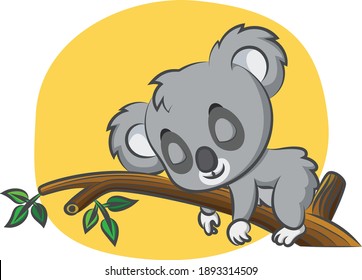 The cute koala is sleeping in the day on the branch of tree of illustration