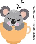 Cute koala sleeping inside a orange cup
