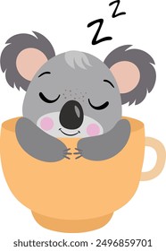 Cute koala sleeping inside a orange cup
