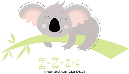 Cute koala sleeping on a bamboo branch Australian bear. Vector illustration, cartoon style