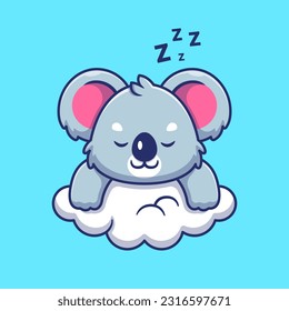 Cute Koala Sleeping on Cloud Cartoon Vector Icon Illustration. Animal Nature Icon Concept Isolated Premium Vector. Flat Cartoon Style