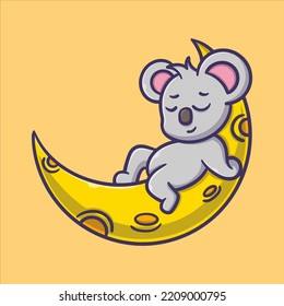 cute koala sleeping on the moon cartoon vector icon illustration