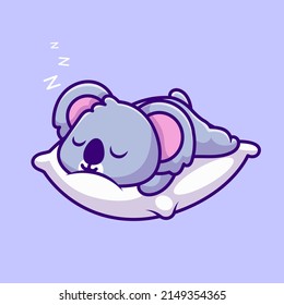 Cute Koala Sleeping On Pillow Cartoon Vector Icon Illustration. Animal Nature Icon Concept Isolated Premium Vector. Flat Cartoon Style