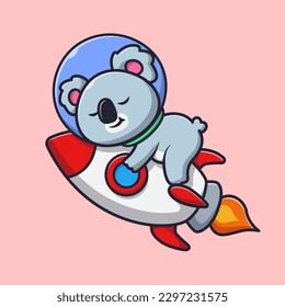 Cute Koala Sleeping on Rocket Cartoon Vector Icon Illustration. Animal Science Icon Concept Isolated Premium Vector. Flat Cartoon Style