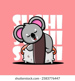 Cute Koala Sleeping on Sushi vector illustration