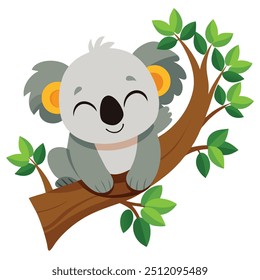 A cute koala sleeping on a tree Vector Icon Illustration