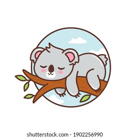 cute koala sleeping in the tree branch