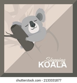 Cute Koala Sleeping Vector Icon Illustration. Animal Icon Concept Isolated Premium Vector. Flat Cartoon Style