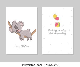 Cute koala sleeps. Hand drawn doodle poster