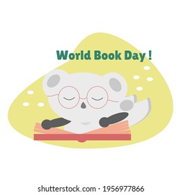 cute koala is sleepy because reading a book